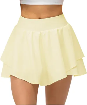 HGps8w 2 in 1 Skorts Skirts for Women Summer Irregular Hem Flowy A-Line Mini Skirt Running Tennis Golf Workout Pockets Skorts