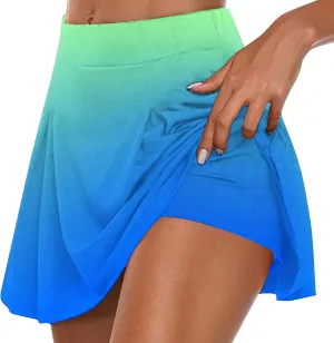 HGps8w Women High Waisted Tennis Skirts Gradient Athletic Stretchy Tummy Control Flowy Golf Skorts Skirts with Pockets Shorts