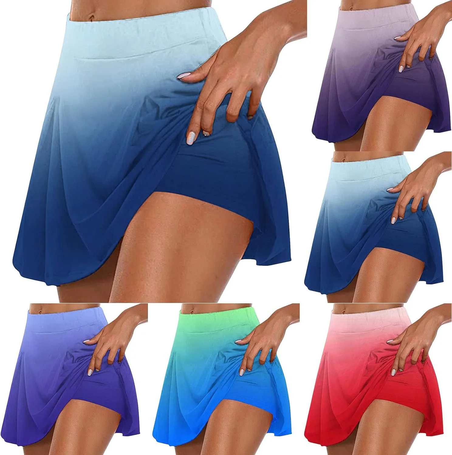 HGps8w Women High Waisted Tennis Skirts Gradient Athletic Stretchy Tummy Control Flowy Golf Skorts Skirts with Pockets Shorts