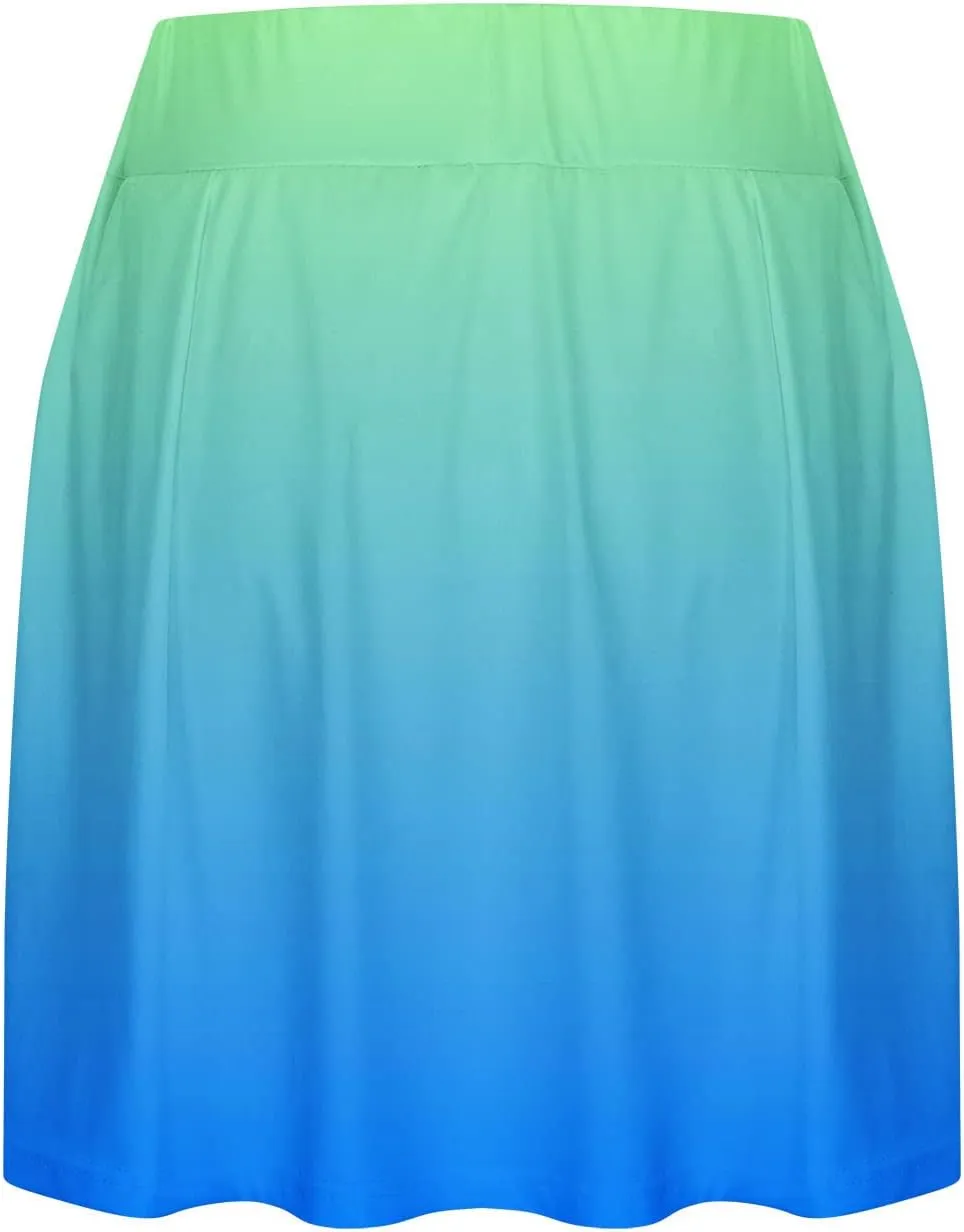 HGps8w Women High Waisted Tennis Skirts Gradient Athletic Stretchy Tummy Control Flowy Golf Skorts Skirts with Pockets Shorts