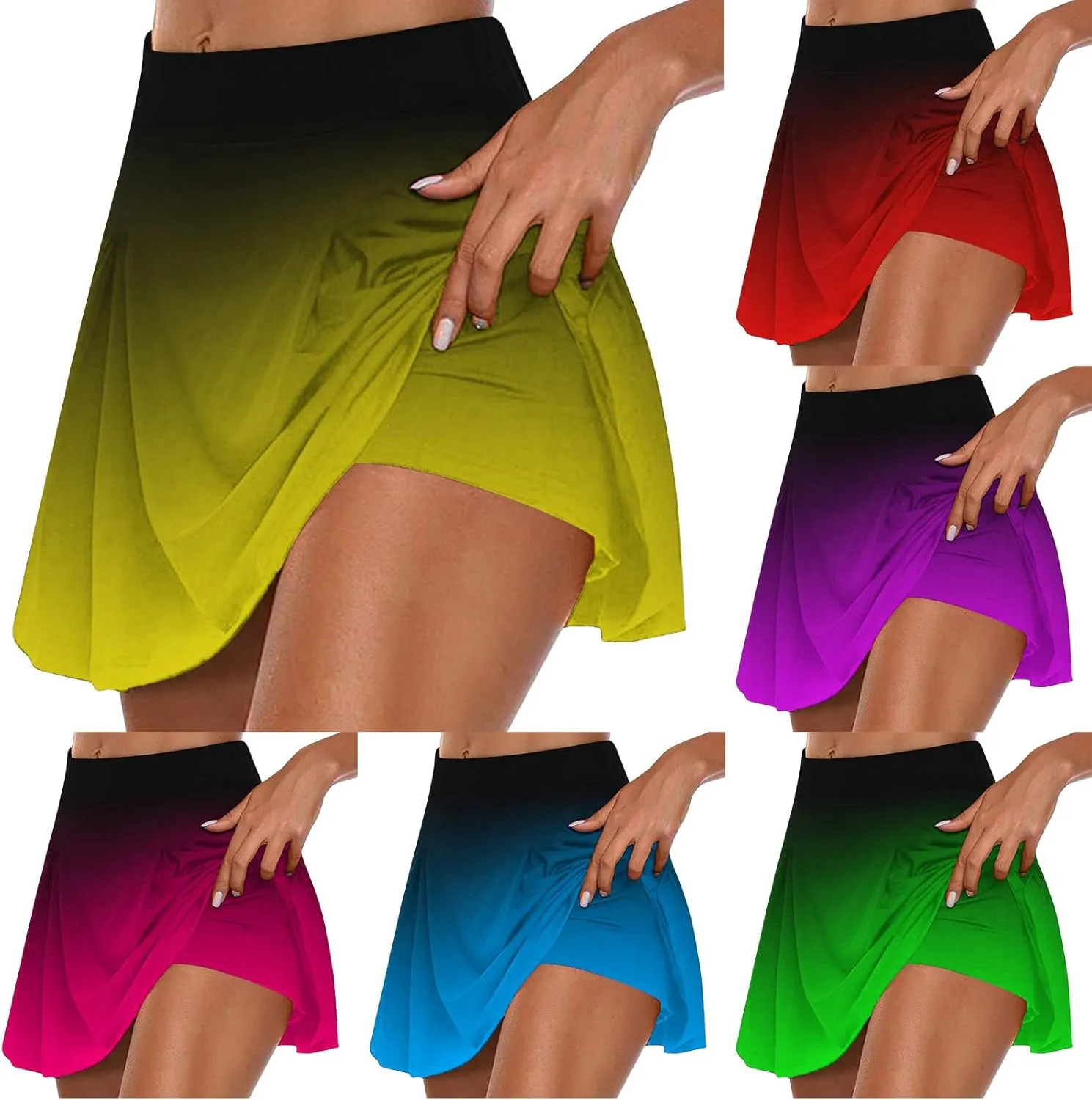 HGps8w Women's Tennis Skirt with Built-in Shorts Stretchy High Waisted Gradient Flowy Athletic Running Golf Skorts Skirts