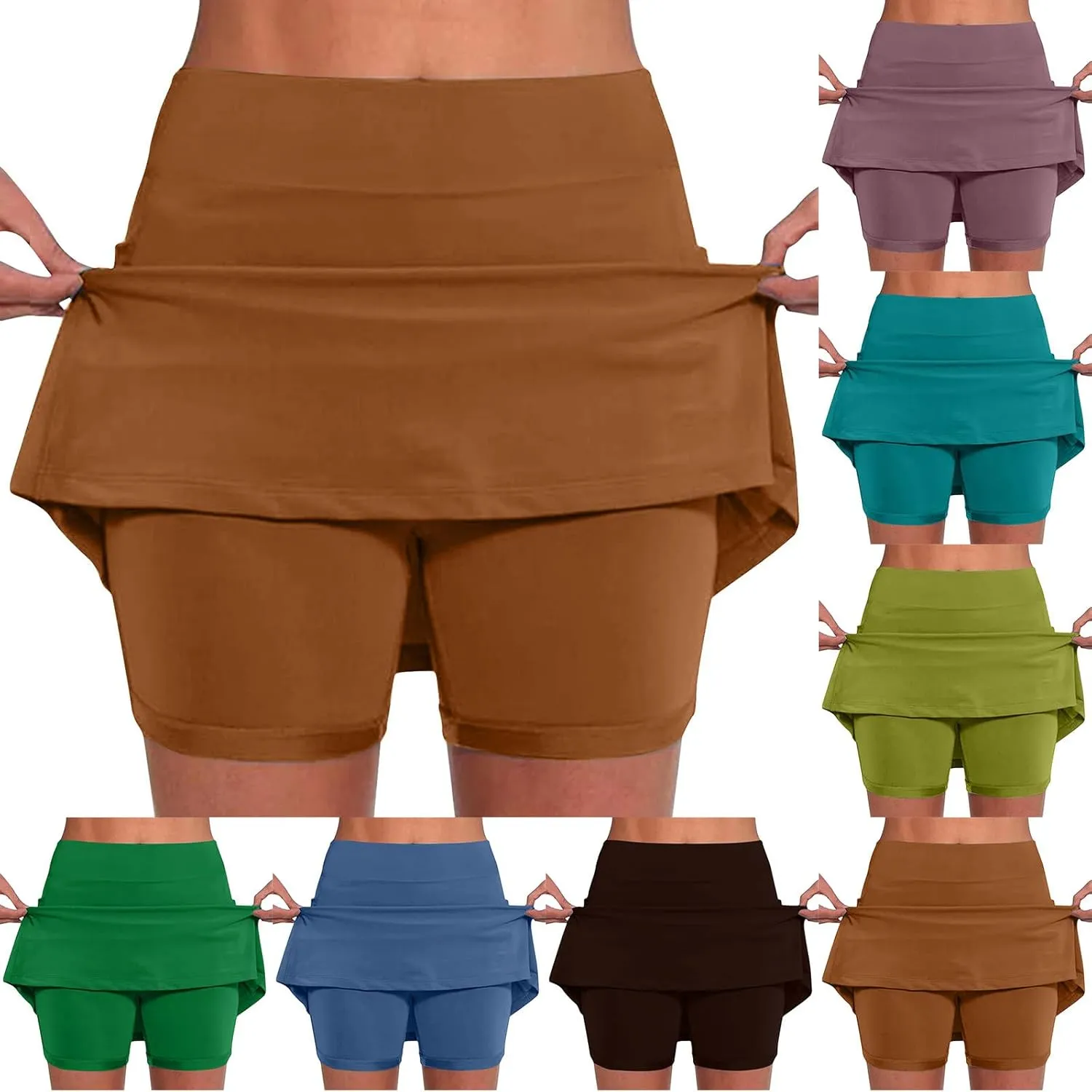 HGps8w Women's Tennis Skirt with Bulit in Shorts, Solid Color Casual Workout Running Golf Athletic Activewear Skorts
