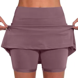 HGps8w Women's Tennis Skirt with Bulit in Shorts, Solid Color Casual Workout Running Golf Athletic Activewear Skorts