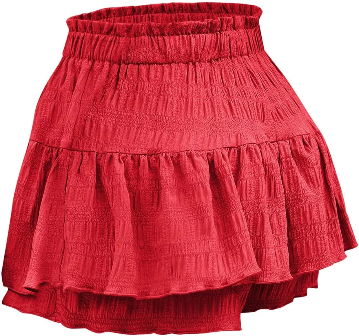 High Waisted Summer Shorts for Women 2025 Casual Ruffle Layer Flowy Skort Shorts Trendy Drawstring Beach Short Pants