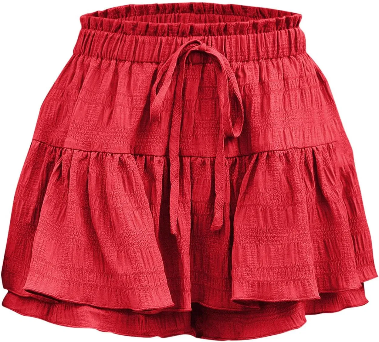 High Waisted Summer Shorts for Women 2025 Casual Ruffle Layer Flowy Skort Shorts Trendy Drawstring Beach Short Pants