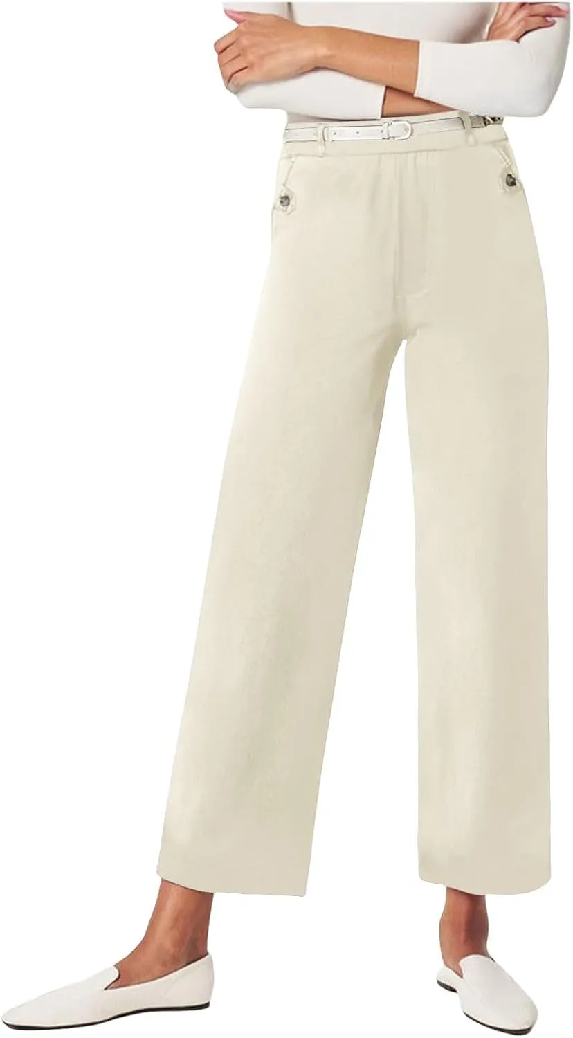 High Waisted Work Pants for Women Winter Convertible Business Sweatpants with Pockets Wide Leg Flare Leggings