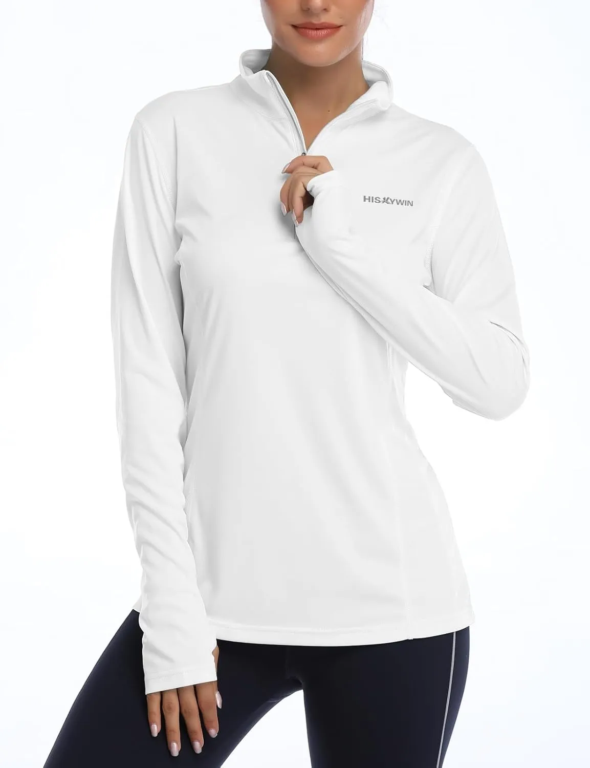 HISKYWIN Womens UPF 50  Sun Protection Tops Long Sleeve Half-Zip Thumb Hole Outdoor Workout Shirt