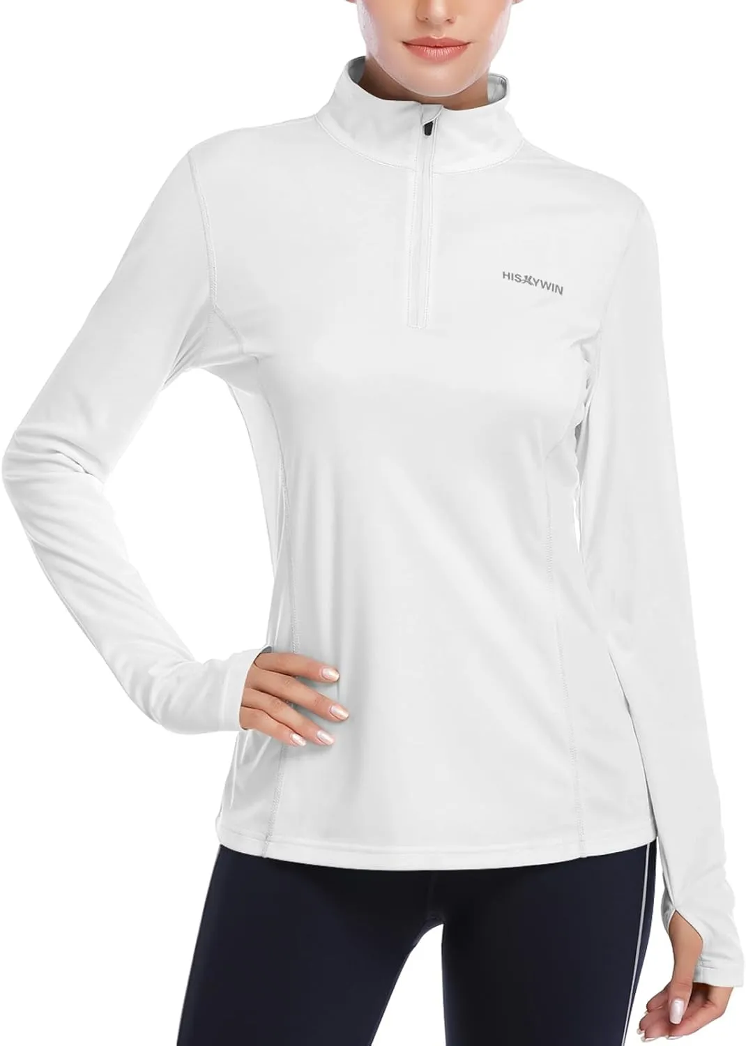 HISKYWIN Womens UPF 50  Sun Protection Tops Long Sleeve Half-Zip Thumb Hole Outdoor Workout Shirt