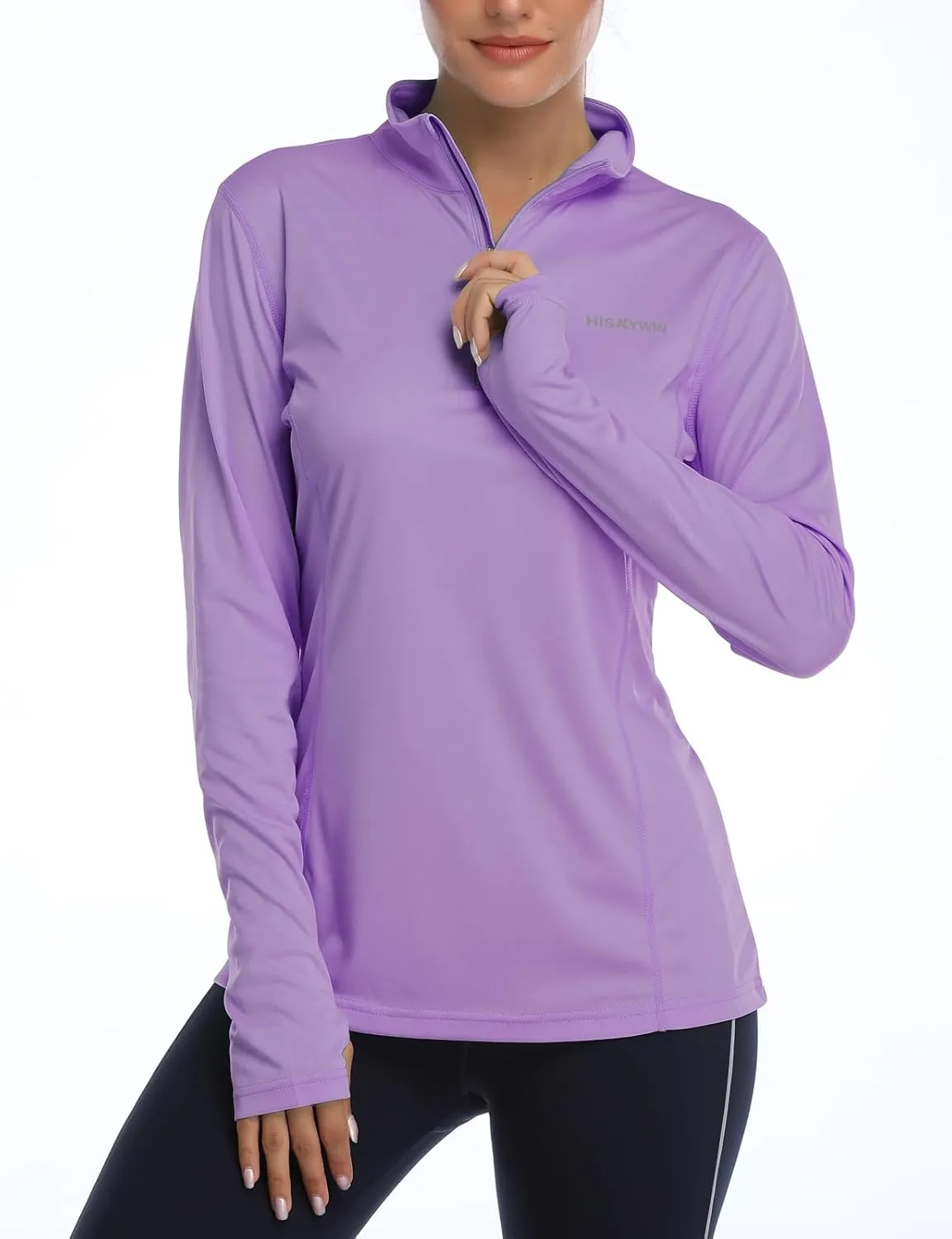 HISKYWIN Womens UPF 50  Sun Protection Tops Long Sleeve Half-Zip Thumb Hole Outdoor Workout Shirt