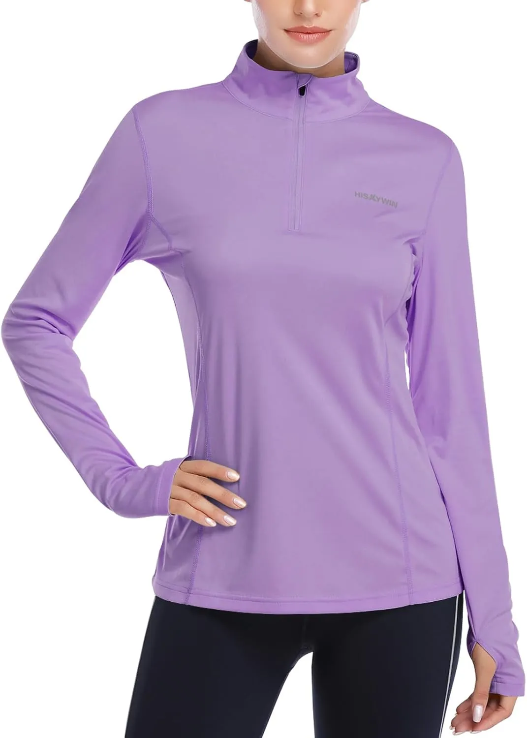 HISKYWIN Womens UPF 50  Sun Protection Tops Long Sleeve Half-Zip Thumb Hole Outdoor Workout Shirt
