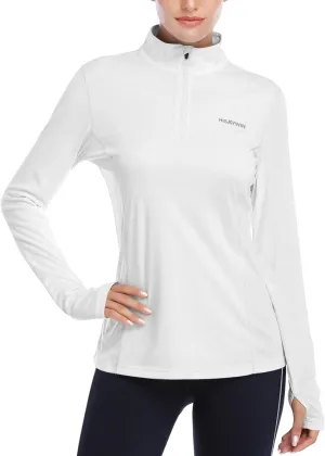 HISKYWIN Womens UPF 50  Sun Protection Tops Long Sleeve Half-Zip Thumb Hole Outdoor Workout Shirt