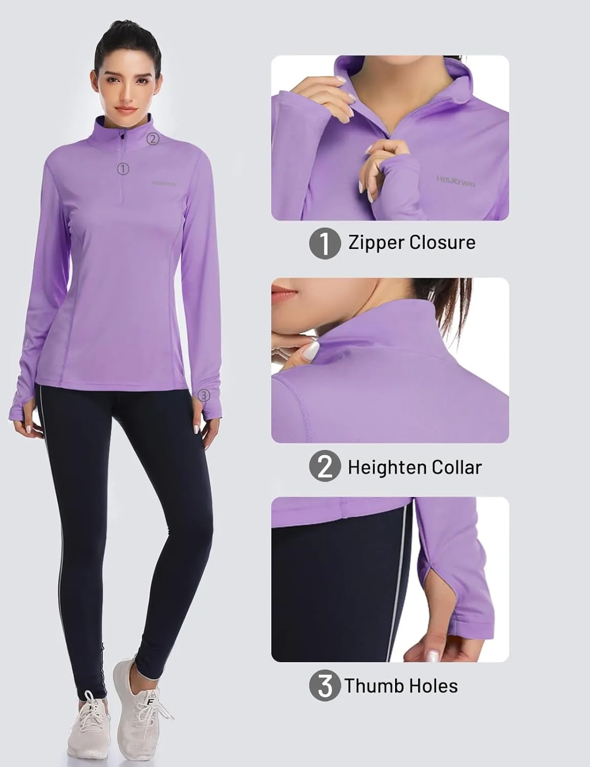 HISKYWIN Womens UPF 50  Sun Protection Tops Long Sleeve Half-Zip Thumb Hole Outdoor Workout Shirt