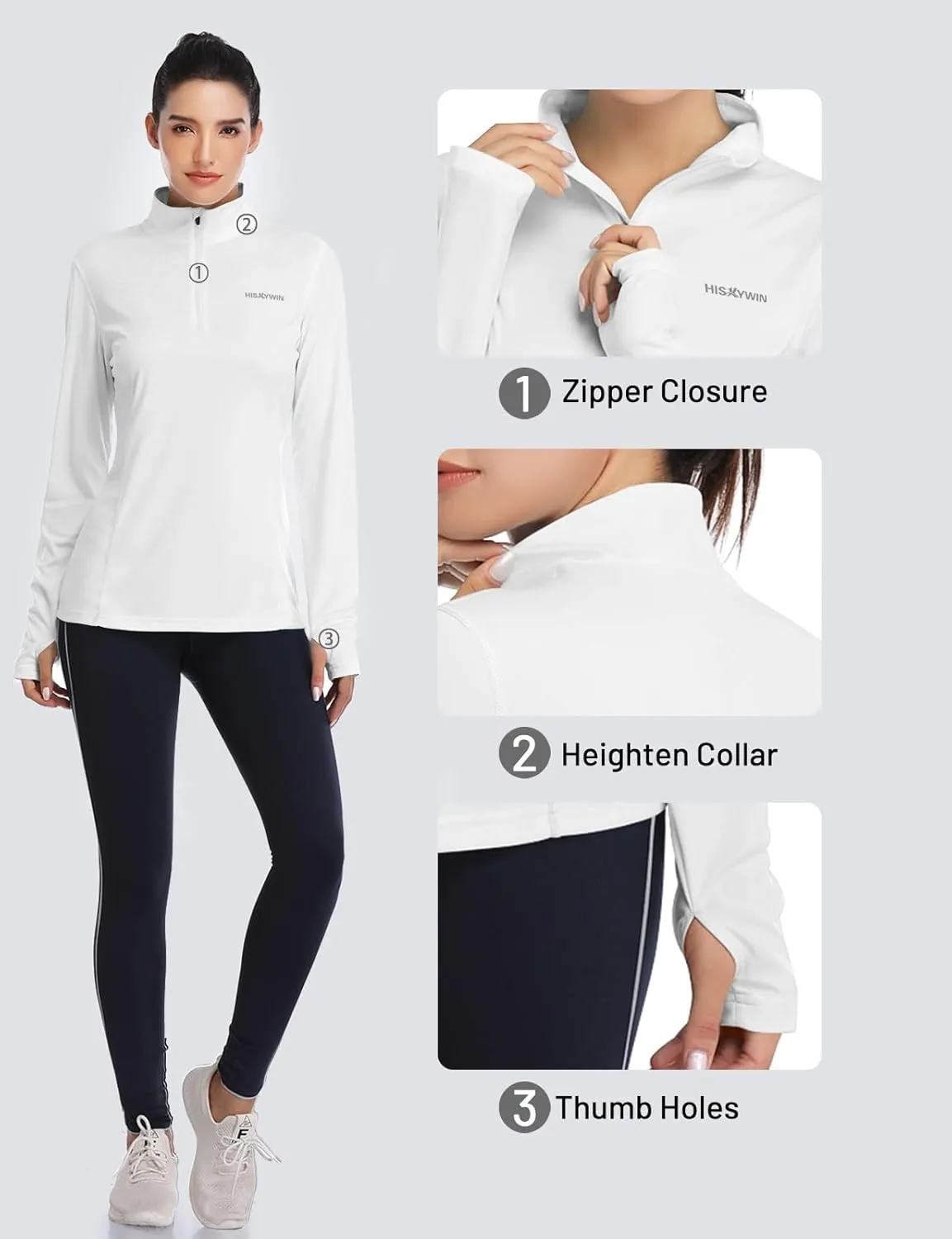 HISKYWIN Womens UPF 50  Sun Protection Tops Long Sleeve Half-Zip Thumb Hole Outdoor Workout Shirt