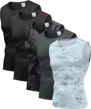 Holure Men's 5 Pack Compression Tank Tops Athletic Muscle Tee Fitness Bodybuilding Sleeveless T-Shirt
