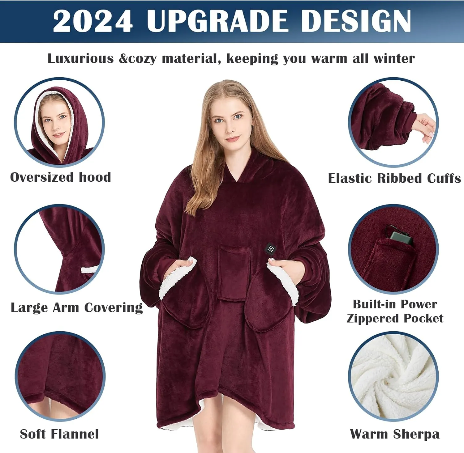 Homemate Heated Wearable Blanket - Oversized Blanket for Women & Men - Warm Hoodie