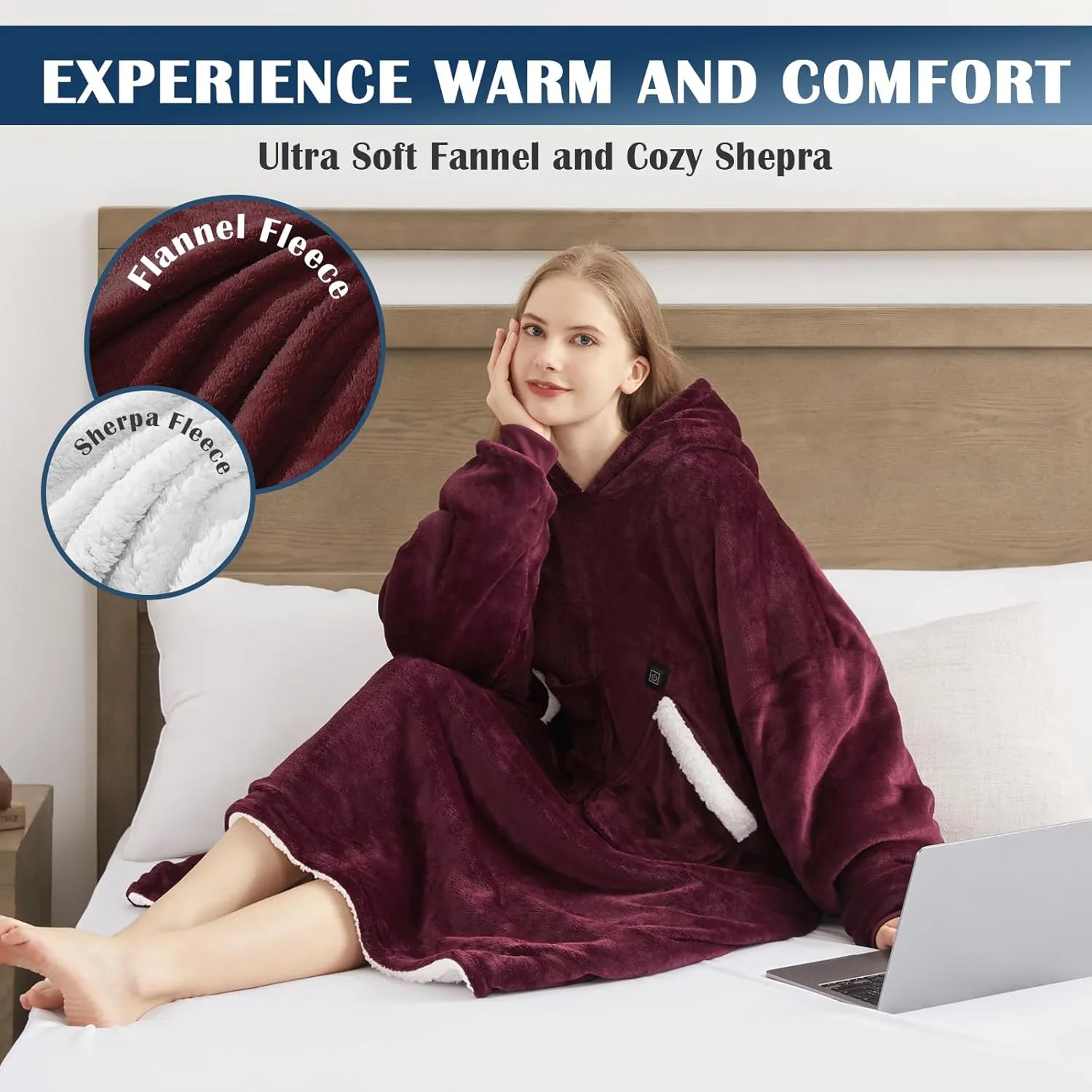 Homemate Heated Wearable Blanket - Oversized Blanket for Women & Men - Warm Hoodie