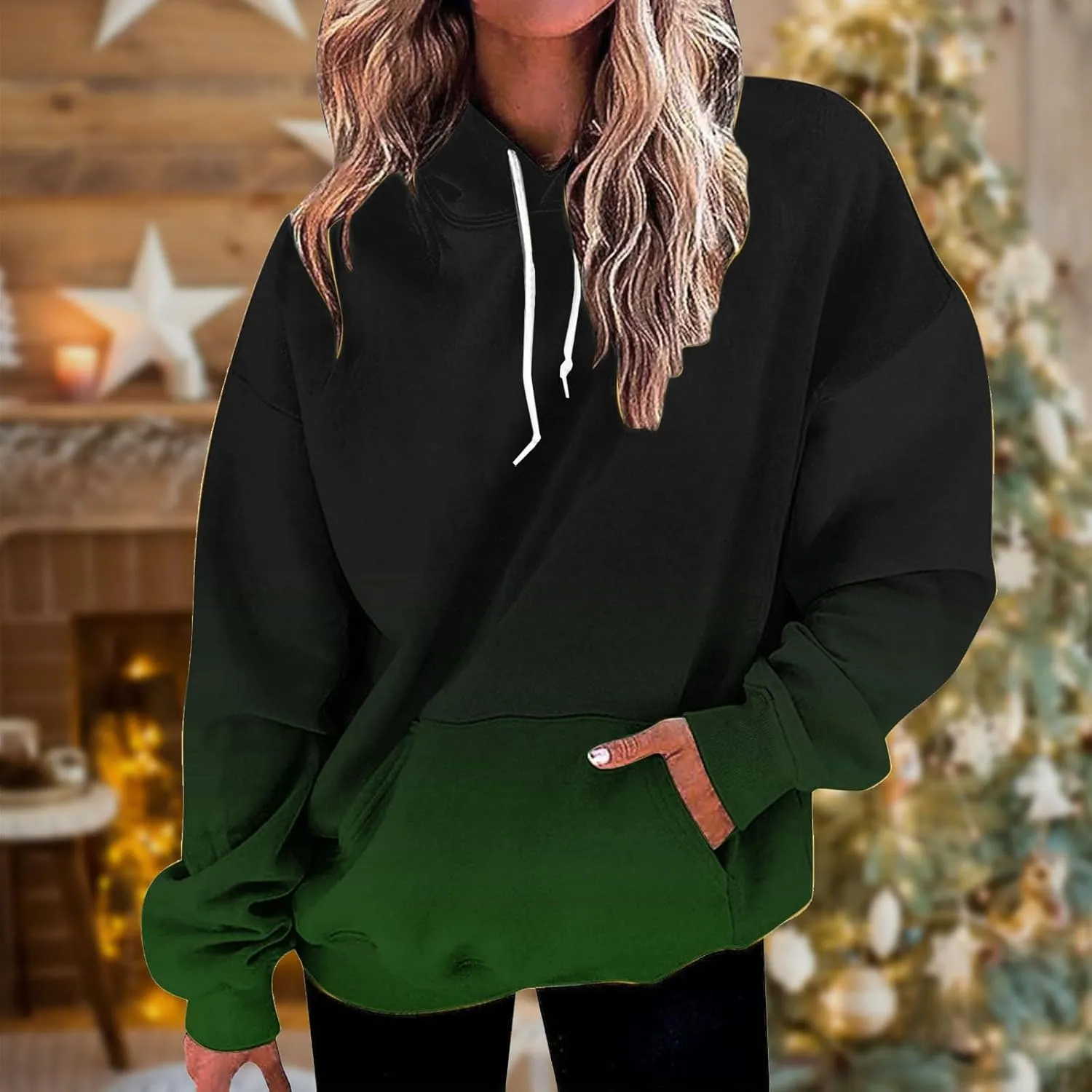 Hoodies For Women 2024 Causal Fall Fashion Oversized Hooded Sweatshirt Gradient Color Drawstring Pullover Hoodie