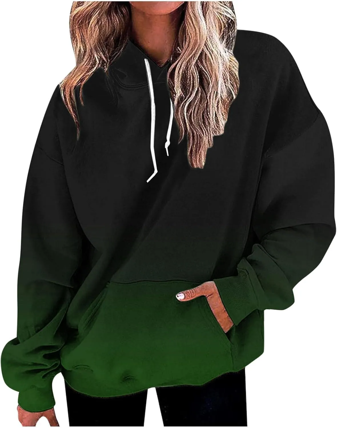 Hoodies For Women 2024 Causal Fall Fashion Oversized Hooded Sweatshirt Gradient Color Drawstring Pullover Hoodie