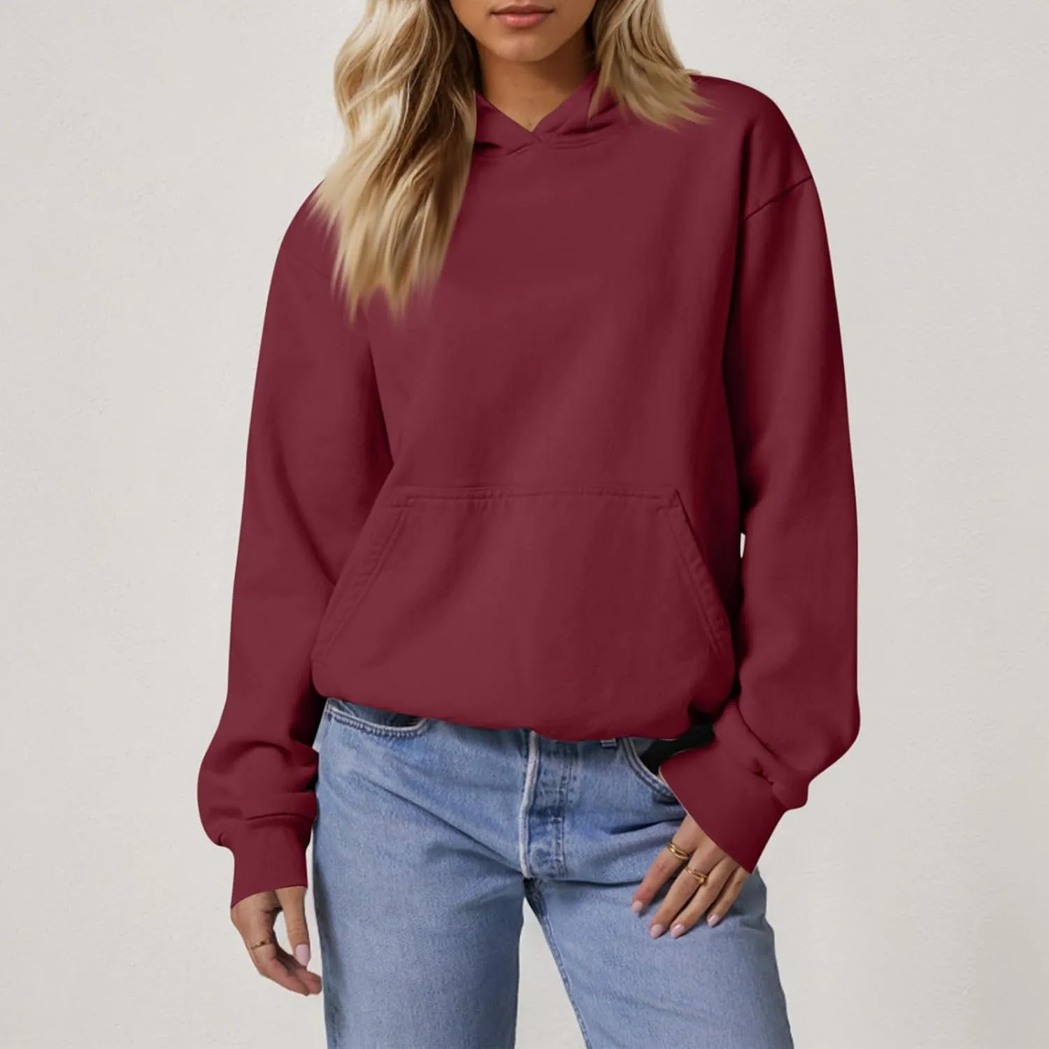 Hoodies for Women Oversized Plain Hooded Sweatshirt with Pocket Casual Fall Workout Gym Fleece Pullover Sweaters