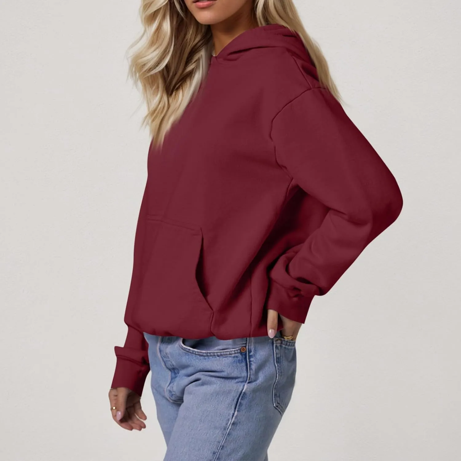 Hoodies for Women Oversized Plain Hooded Sweatshirt with Pocket Casual Fall Workout Gym Fleece Pullover Sweaters