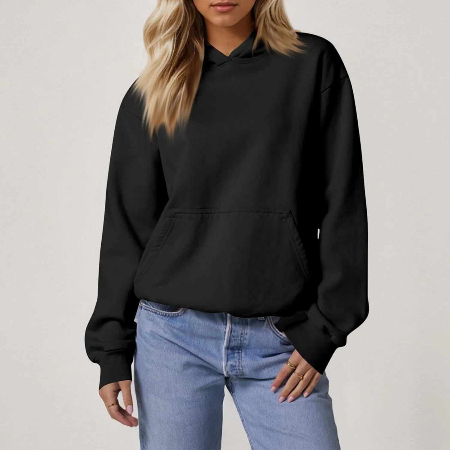 Hoodies for Women Oversized Plain Hooded Sweatshirt with Pocket Casual Fall Workout Gym Fleece Pullover Sweaters
