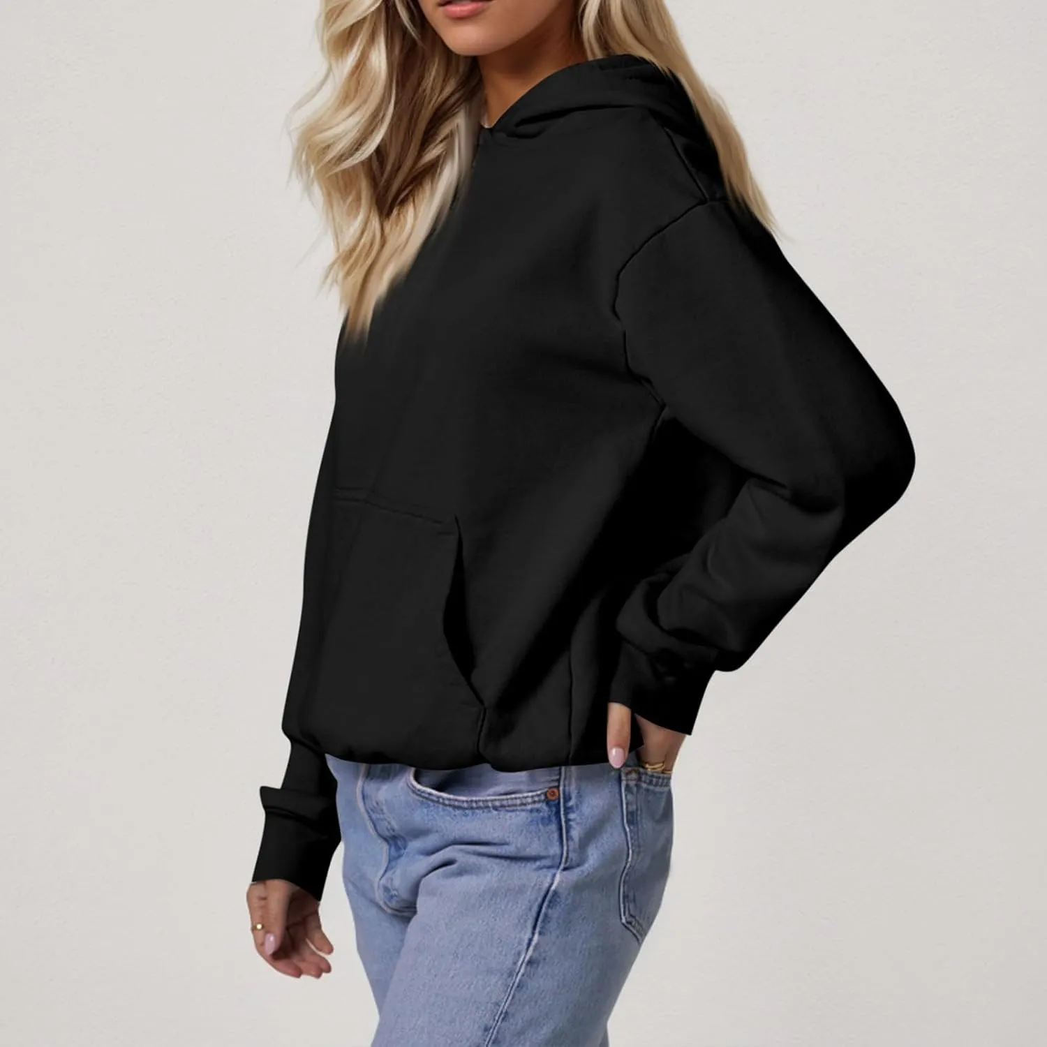Hoodies for Women Oversized Plain Hooded Sweatshirt with Pocket Casual Fall Workout Gym Fleece Pullover Sweaters