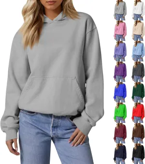 Hoodies for Women Oversized Plain Hooded Sweatshirt with Pocket Casual Fall Workout Gym Fleece Pullover Sweaters