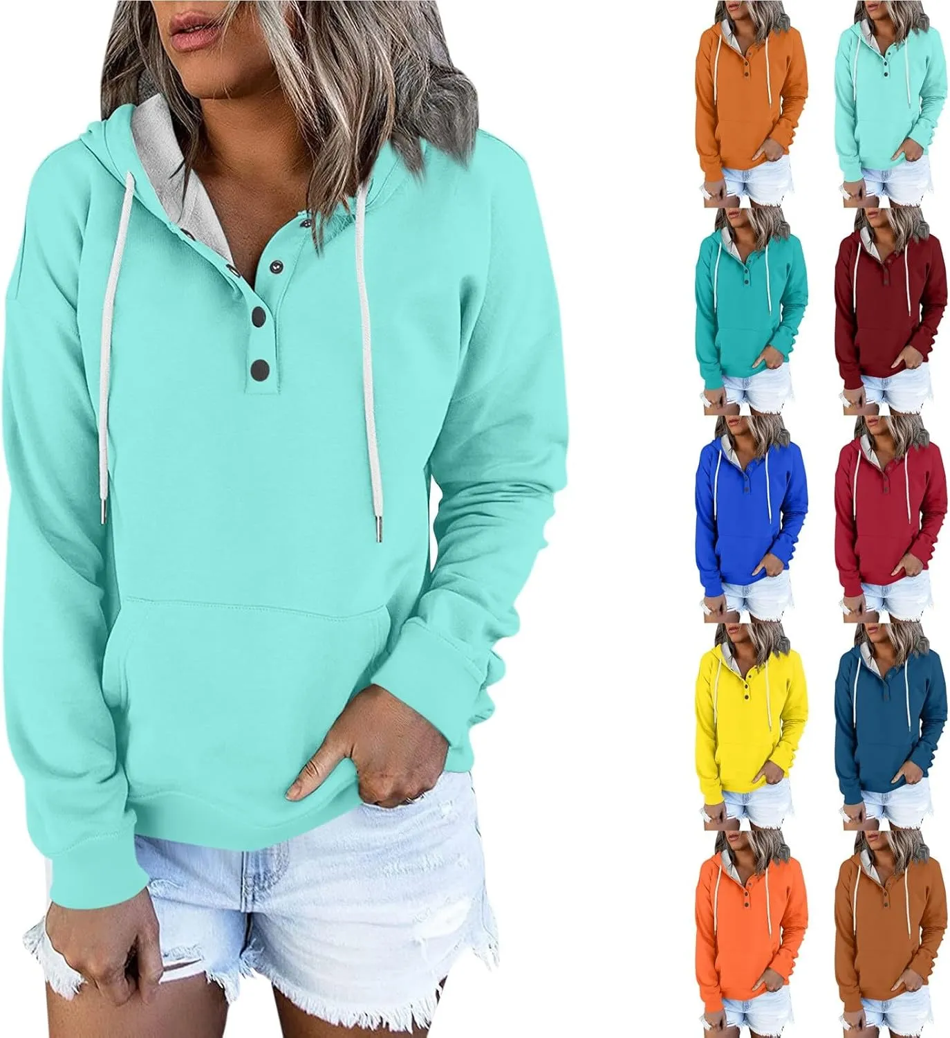 Hoodies for Women Trendy Graphic Hoodie Y2K Long Sleeve Pullover Fall Fashion 2024 Button Down Drawstring Sweatshirt
