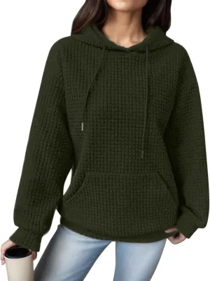 Hoodies for Women Waffle Knit Cute Hoodies Drawstring Pullover Sweatshirts Fashion Casual Sweaters Comfy Fall Clothes Outfits