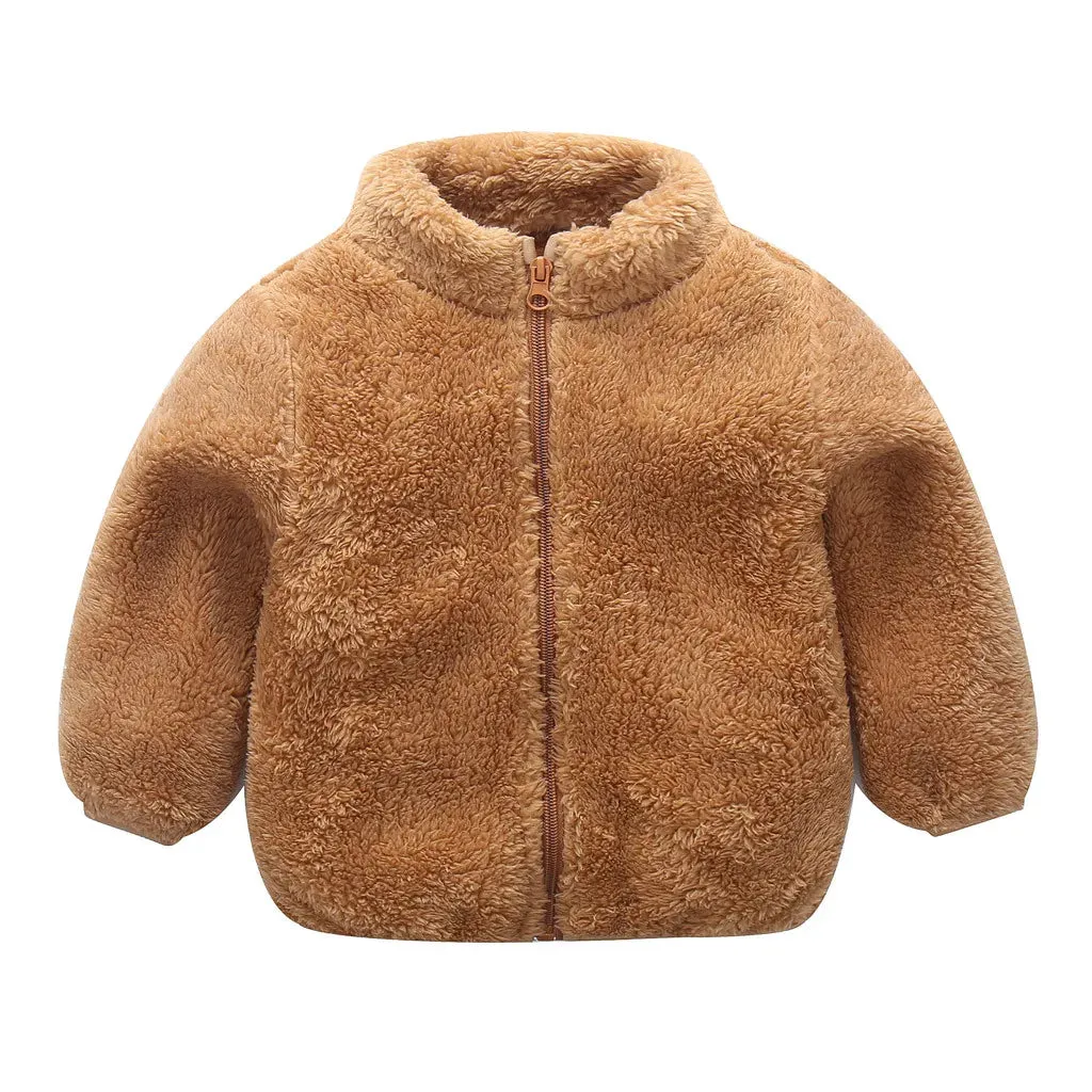 Infant Girl Boy Cute Zip Solid Warm Thick Fleece Coat Soft Winter Outerwear