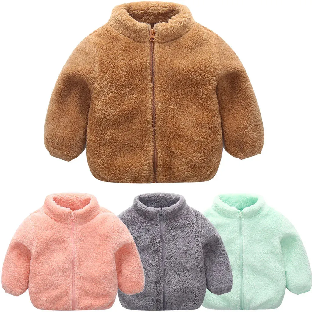 Infant Girl Boy Cute Zip Solid Warm Thick Fleece Coat Soft Winter Outerwear