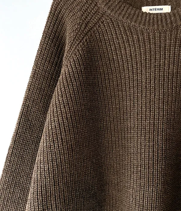 INTERIM/NATURAL WOOL HEAVY FISHERMAN CREW SWEATER (NATURAL BROWN)