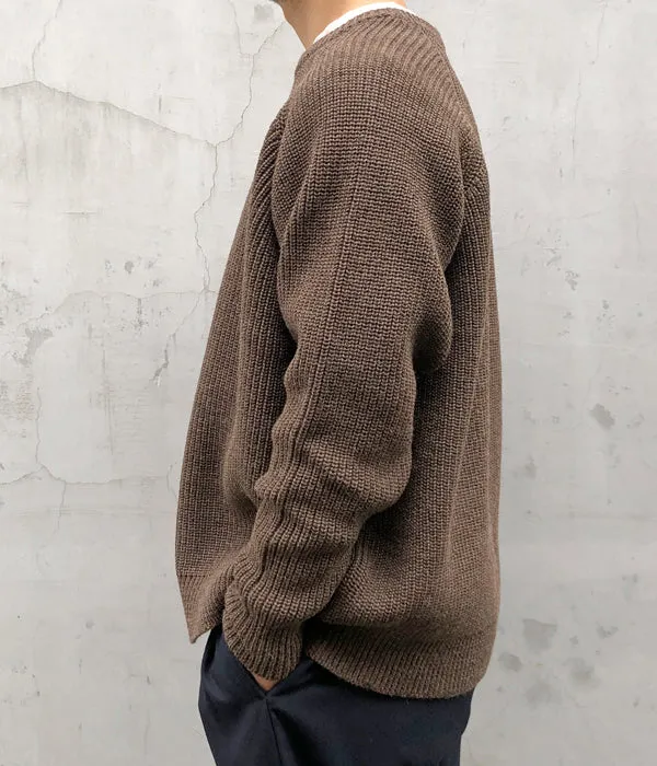 INTERIM/NATURAL WOOL HEAVY FISHERMAN CREW SWEATER (NATURAL BROWN)