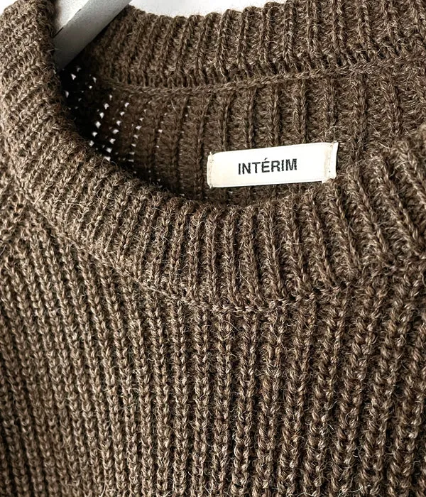 INTERIM/NATURAL WOOL HEAVY FISHERMAN CREW SWEATER (NATURAL BROWN)