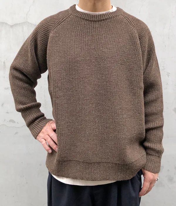 INTERIM/NATURAL WOOL HEAVY FISHERMAN CREW SWEATER (NATURAL BROWN)