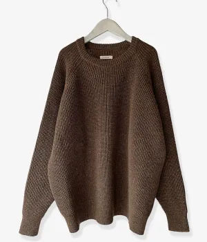 INTERIM/NATURAL WOOL HEAVY FISHERMAN CREW SWEATER (NATURAL BROWN)