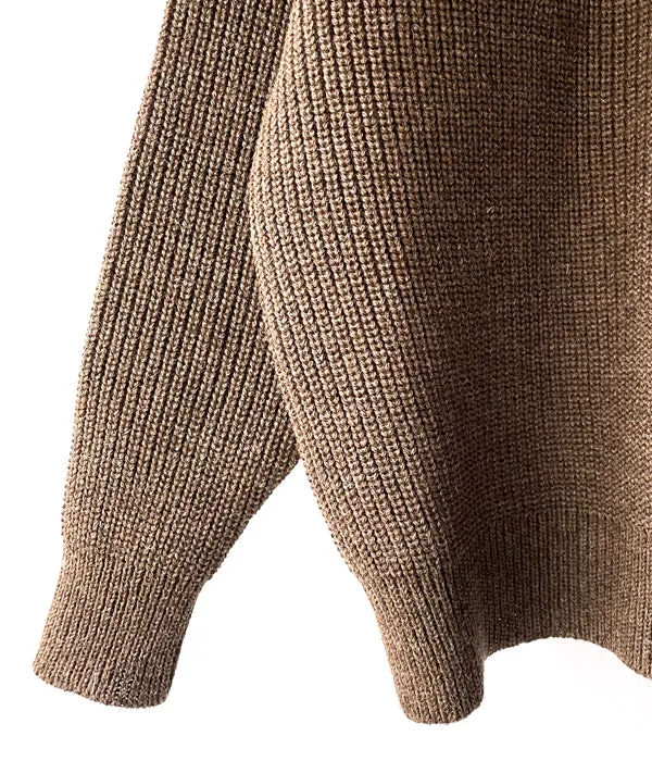 INTERIM/NATURAL WOOL HEAVY FISHERMAN CREW SWEATER (NATURAL BROWN)