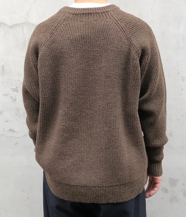 INTERIM/NATURAL WOOL HEAVY FISHERMAN CREW SWEATER (NATURAL BROWN)