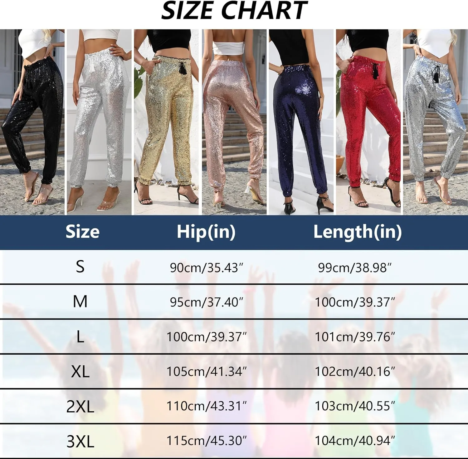 J&DHUASHA Womens Casual Sparkly Sequin Pants High Waist Glitter Joggers Pants Bling Party Skinny Pants
