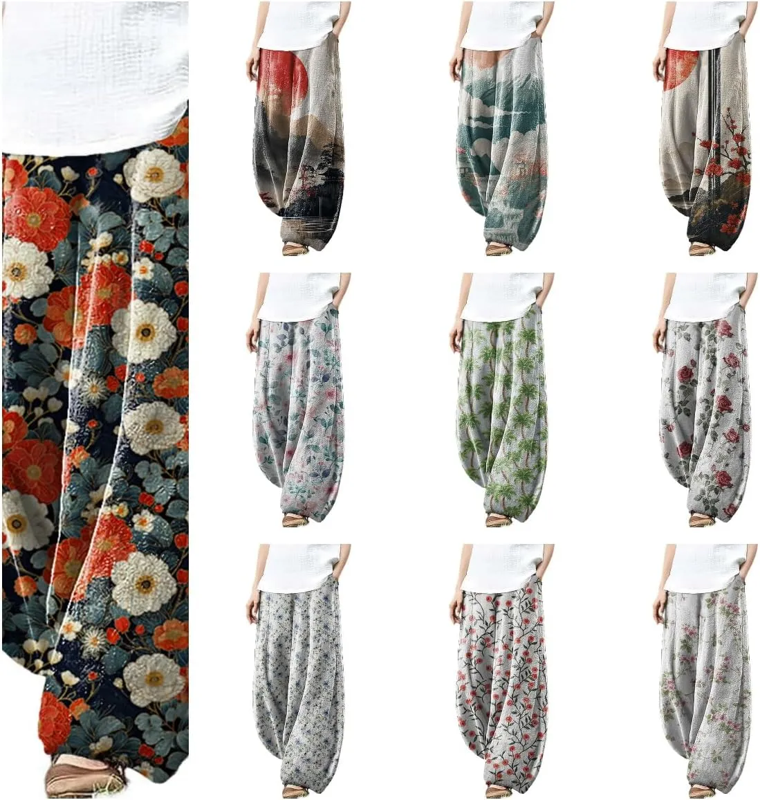 Japanese Art Style Harem Pants for Women 2025 Fashion Summer Causal Wide Leg Elastic Waist Lantern Pants with Pocket
