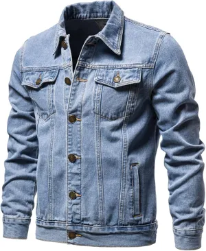 Jean Jacket For Men, Men'S Casual Workwear Long Sleeve Lapel Collar Denim Jacket Loose Multi Pocket Coat