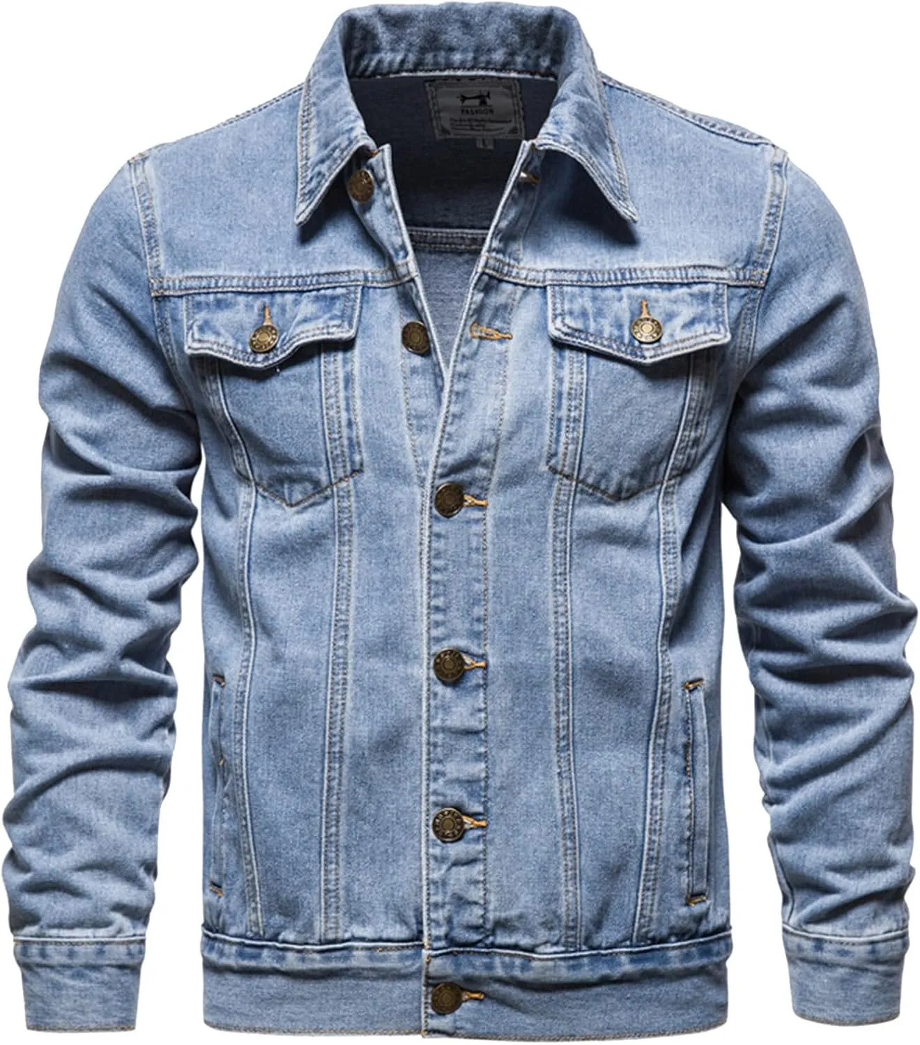 Jean Jacket For Men, Men'S Casual Workwear Long Sleeve Lapel Collar Denim Jacket Loose Multi Pocket Coat