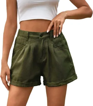 Jean Shorts Womens Trendy High Rise Denim Shorts Baggy Folded Hem Jeans Jorts Summer Hot Short Pants for Streetwear