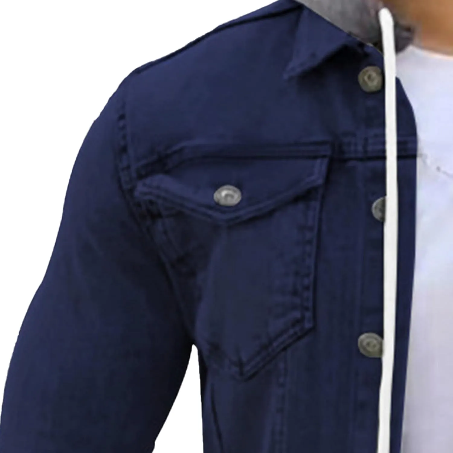 JEShifangjiusu Men'S Denim Hoodie Military Jacket Casual Slim Fit Button Down Jeans Coat Fashion Winter Denim Trucker Jacket