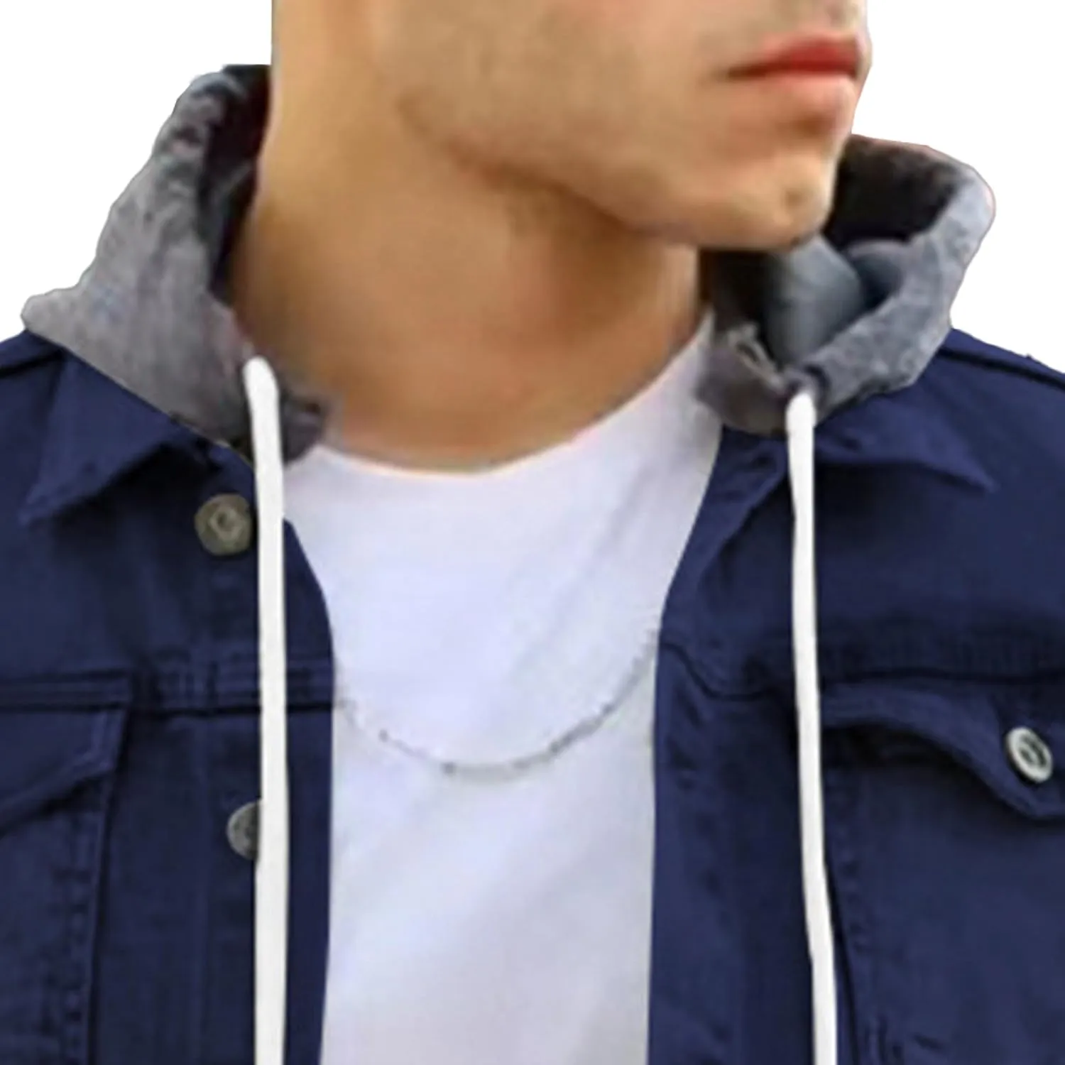JEShifangjiusu Men'S Denim Hoodie Military Jacket Casual Slim Fit Button Down Jeans Coat Fashion Winter Denim Trucker Jacket