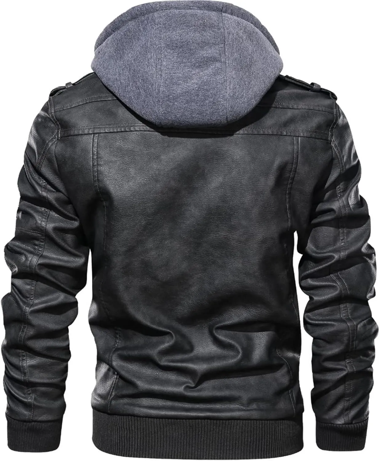 JEShifangjiusu Men'S Faux Leather Bomber Jacket Casual Warm Winter Zip-Up Coat Outwears With Removable Hood Motorcycle Jacket