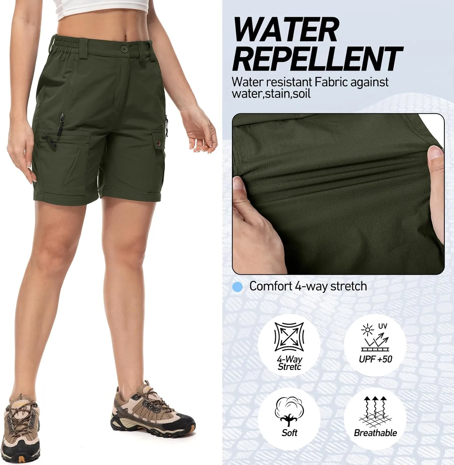 Jessie Kidden Womens Stretch Cargo Hiking Shorts Quick Dry Elastic Waist 7" Casual Shorts for Women