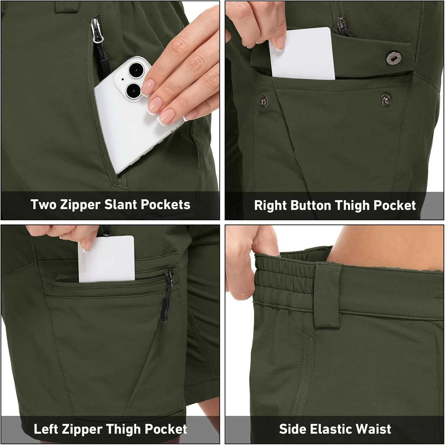 Jessie Kidden Womens Stretch Cargo Hiking Shorts Quick Dry Elastic Waist 7" Casual Shorts for Women