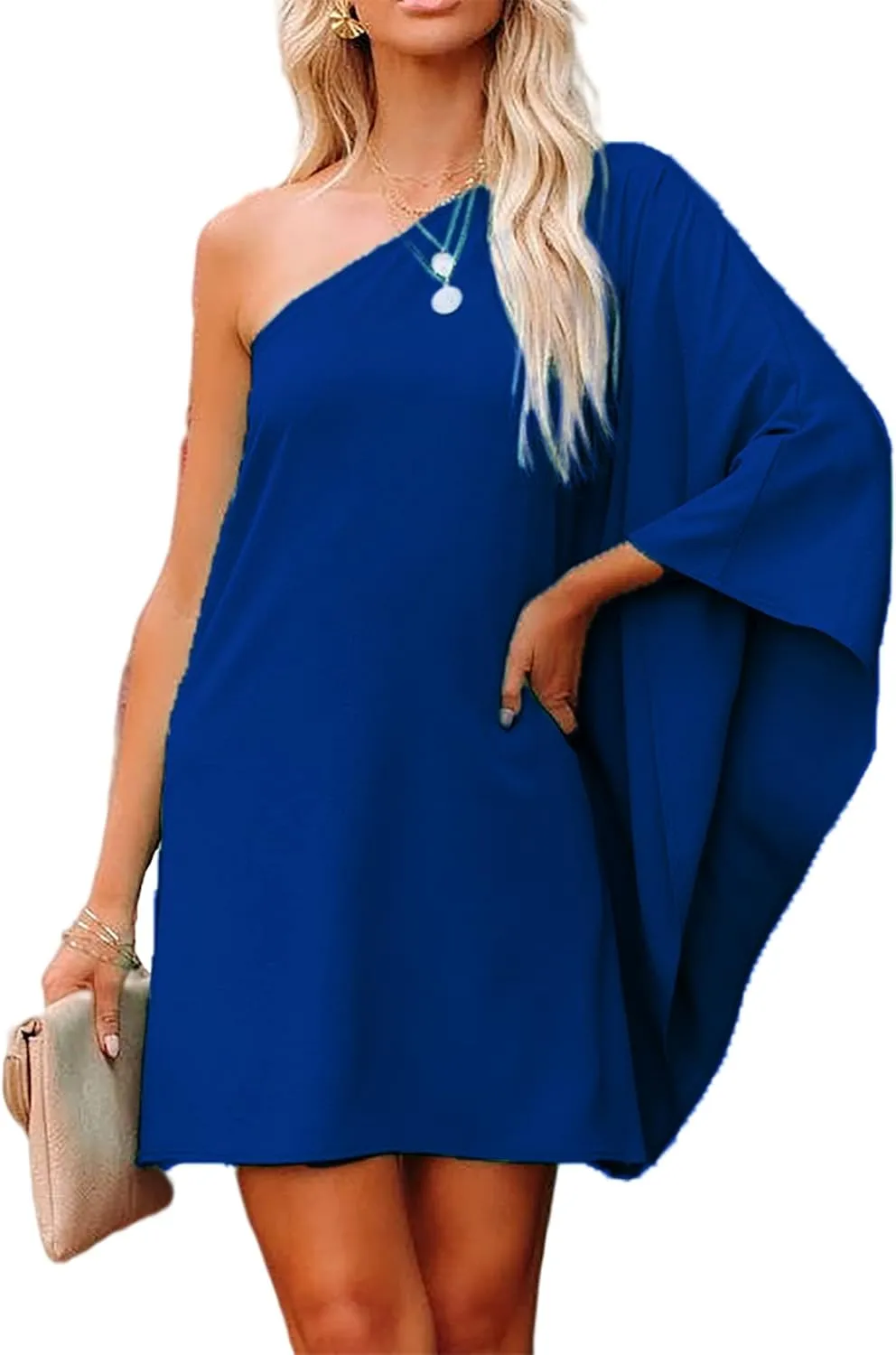 Jhsnjnr Women's Casual Batwing Sleeve One Shoulder Dresses Summer Club Party Cocktail Dresses