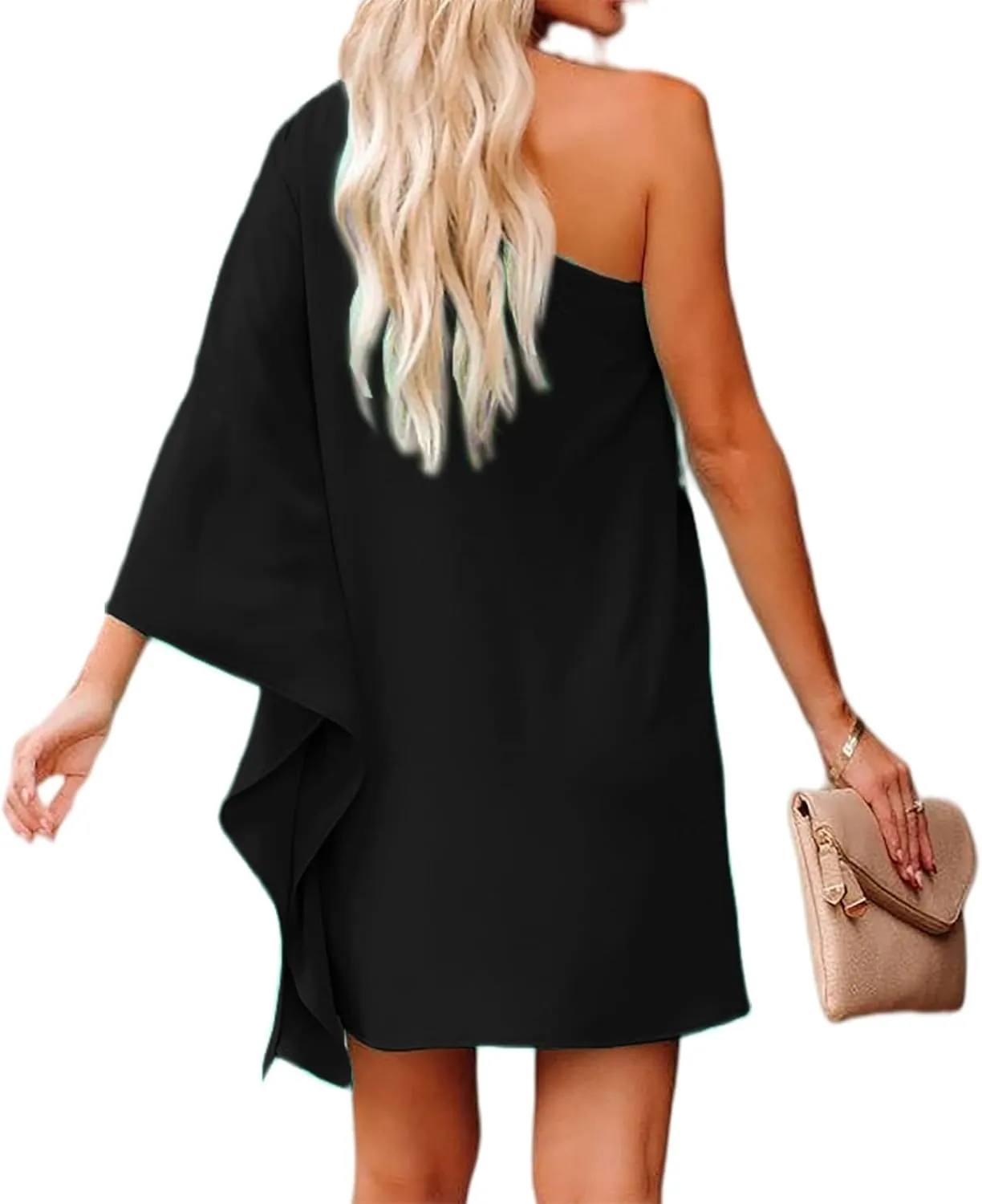Jhsnjnr Women's Casual Batwing Sleeve One Shoulder Dresses Summer Club Party Cocktail Dresses